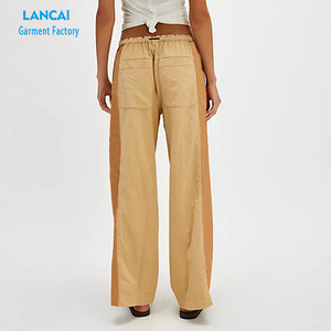 Pantalones de Pierna Recta para Mujer, Cintura con Cordón, Bolsillos Delanteros, Colores en Contraste Laterales, Tela con Bolsillo Trasero de Parche, Ropa Personalizada - Product Image 3