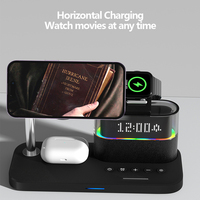 Estación de Carga Inalámbrica Multifunción 6 en 1, Reloj Digital de Escritorio, Soporte para Teléfono, Luz LED, Base de Carga Inalámbrica para iPhone