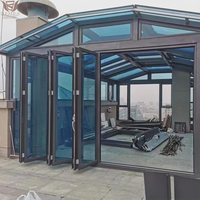 Porte pliante accordéon DEMEA insonorisée pour bureau à domicile, jardin, cadre en aluminium, double vitrage, sur mesure