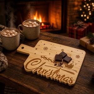Vassoio Decorativo Natalizio con Tema Laser, Tagliere in Bambù per Feste e Decorazioni Domestiche, Ideale per il Giorno <span class=keywords><strong>di</strong></span> Natale - Product Image 3