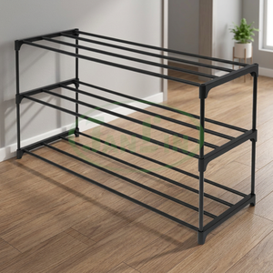 Meuble de rangement à chaussures empilable moderne pour salon, avec cadre en plastique et tubes métalliques, gain de place, idéal pour la maison, l'hôtel et l'appartement - Product Image 3
