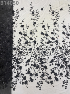Bán buôn Đen appliques chuỗi 3D Floral <span class=keywords><strong>Net</strong></span> ren vải long lanh hạt thêu ren vải - Product Image 2