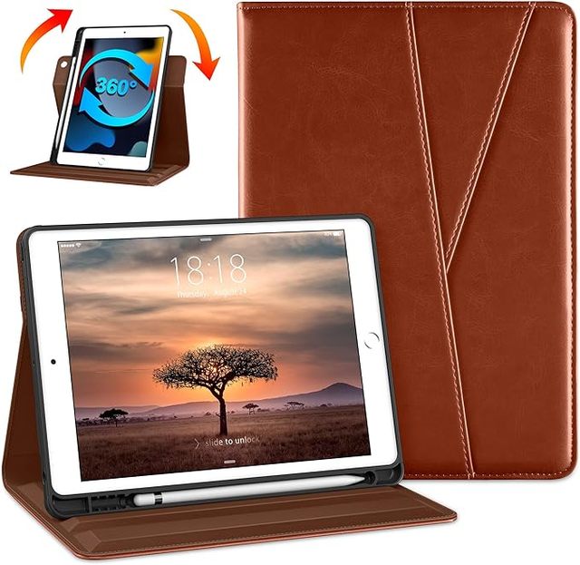 Rotating Case for iPad 9/8/7th Gen 10.2'' 2021-2019, 360 Degree Swiveling Premium Leather Folio Stand Cover with Pencil Holder
