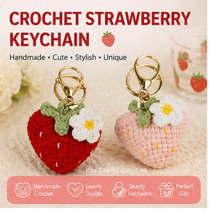 Porte-clés Fraise en Crochet Fait Main, Breloque Jouet Mini Mignonne en Fil de Laine, Amigurumi Tricoté, Pendentif Sac, Chaîne de Clés de Voiture - Product Image 2