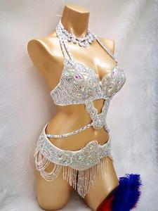 Carnaval Samba Sparkly Bikini Costume De Danse Du Ventre 3pc Ensemble avec Ceinture Collier pour Femmes Stage Performance - Product Image 3