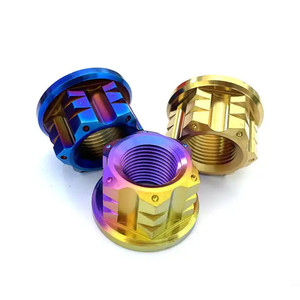 Titan Nuts M8 * 1.25 12 Điểm Mặt Bích <span class=keywords><strong>Nut</strong></span> <span class=keywords><strong>Gr2</strong></span> Gr5 Anodized Titan Hình Lục Giác Đầu Cho Xe Máy - Product Image 1