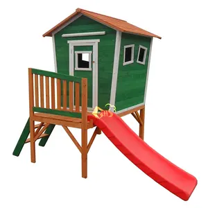 Wood House Kids 2 2 Layer Storey Outdoor Wooden Children Wood Kids Play House With Slide