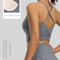 Superbe soutien-gorge de sport pour femme à dos froncé, avec bonnets intégrés, maintien antichoc, bretelles fines, style débardeur de yoga pour l'entraînement et la course à pied