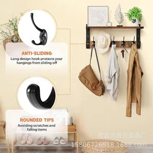 Wooden Wall Mounted Coat Rack With <b>Shelf</b> And <b>Hooks</b> For Home Storage Multifunctional Organizer Kr 1018 - Product Image 3