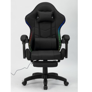 Chaise de jeu RGB avec 7 points de massage, inclinable, pivotante à 360°, pour adultes, design moderne avec haut-parleur Bluetooth - Product Image 2