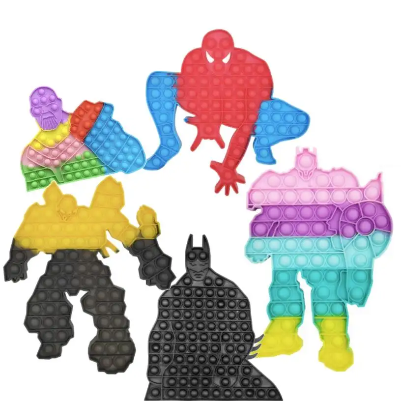 Cartoon Ontwerp Jumbo Spider Man Push Popit Popping Fidget Superheld Iron Spider Bat Speelgoed Voor Jongens Kids