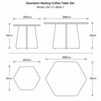 Ensemble de tables basses gigognes pour salon, design moderne géométrique octogonal et hexagonal, en noyer et panneaux de pierre technologique blanche, livraison directe