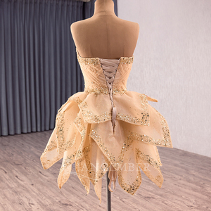 Robe de soirée élégante dorée pour femme, style Sweetheart, Rsm241160-2 - Product Image 4