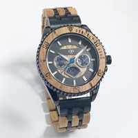 Reloj de madera de lujo Grabado Bisel giratorio Escala de tiempo Calendario Semana Fase lunar Pantalla 20mm Banda de madera Esfera de vidrio Ventana ODM