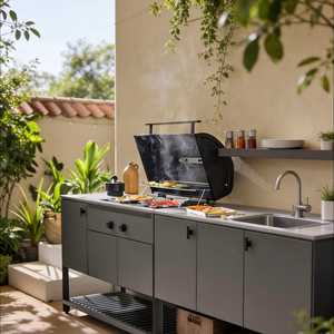 <b>Outdoor</b> Kitchen <b>Cabinet</b> Modular BBQ Island with Built-in Grill & Storage - Weatherproof Aluminum - Product Image 1