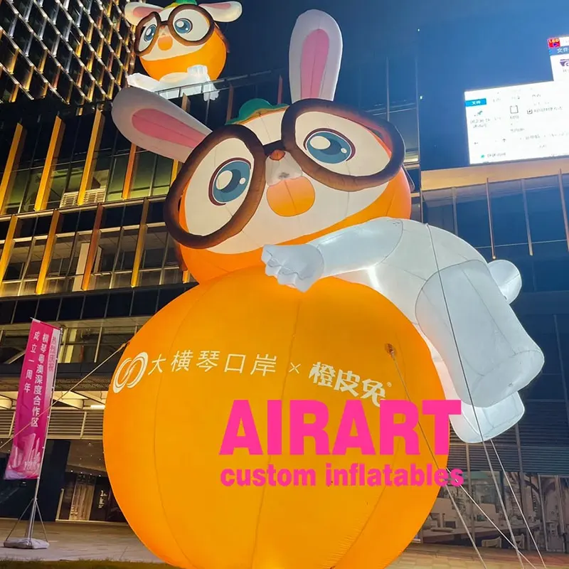 Pretty animals doll coniglio gonfiabile su palloncino lunare, idee per feste notturne modello gonfiabile di coniglio 3D