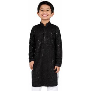 Conjunto de Kurta Triloki para Niños, Negro con Lentejuelas, Ropa Étnica de Rayón, Traje de Boda, Ropa Tradicional de India y Pakistán - Product Image 2