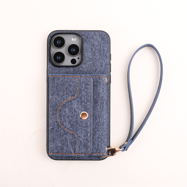 The United States Classic Shockproof TPU Denim Wallet Phone case with Card Slots Lanyard Mobile Phone Case for IPhone