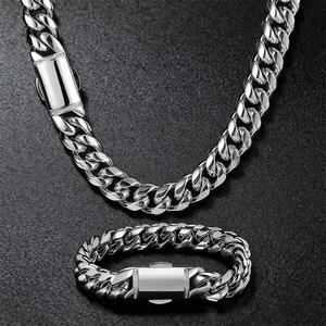 सोने की प्लेटेड स्टेनलेस स्टील चेन हार 12 मिमी हिप-हॉप क्यूबन स्टेनलेस स्टील हार - Product Image 2