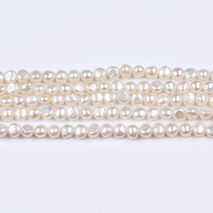 Perle d'eau douce naturelle blanche baroque double face 7-8 mm avec trou latéral pour collier et bracelet DIY – Vente en gros - Product Image 1