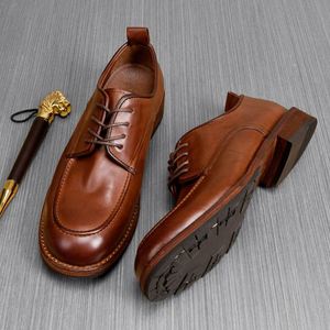 Chaussures Oxford Derby Décontractées Haut de Gamme Rétro à Semelle Souple Respirantes Confortables Formelles en Cuir Imperméables pour l'Automne - Product Image 1