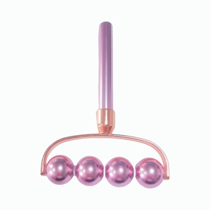 Masajeador Facial Portátil de 4 Rodillos de Aleación de Aluminio, Acabado Electrochapado en Rosa, para Lifting Facial y Reafirmación de la Piel - Product Image 1
