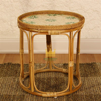 Table basse en rotin tressé vietnamien avec plateau en nacre, design moderne pour salon, hôtel, villa, mobilier de maison