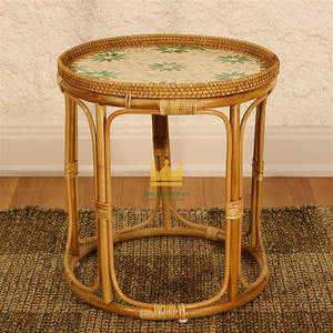 Mesa Redonda de Mimbre y Ratán Vietnamita con Bandeja de Nácar para Sala de Estar, Hotel, Villa, Decoración, Muebles a Precio Económico - Product Image 4