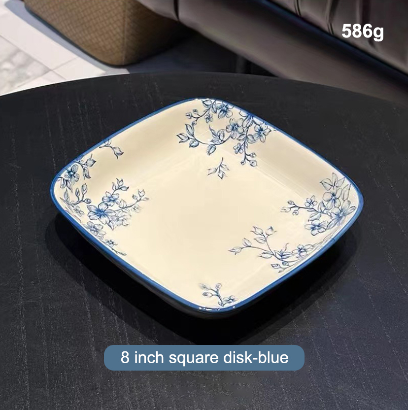 8 inch square plate blue