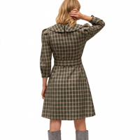 Robe longue vintage pour femmes, décontractée, respirante, taille empire, ceinture à boutons, col rabattu, polyester, douce, manches longues, style A
