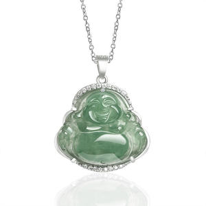 Pendentif Bouddha en jadéite naturelle du Myanmar, bijoux pour femmes en argent S925, style chinois, cadeau avec certificat d'évaluation D364 - Product Image 1