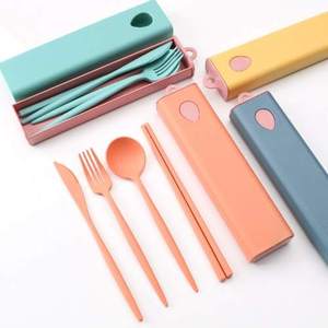 Eco Biodegradable New Kids Cutlery Travel Set Children Plastic Baby Tableware Set Wheat Straw Children Cutlery set