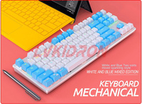 Keyboard 87 kunci mekanis, kabel USB ergonomis dengan lampu latar untuk komputer PC, Set up, Gamer Gaming
