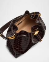 Sac seau en cuir de crocodile véritable personnalisé, couleur vin rouge, fermeture à cordon en cuir, sac à main pour femmes