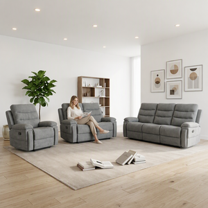 Modern Gray Microfiber Reclining <b>Sofa</b> Set with Manual Recliner Living Room Furniture Minimalist Design Solid Back Home Use - Product Image 1