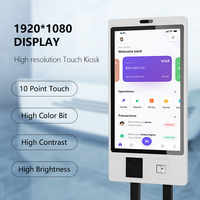 Monitor lcd kios pembayaran pos dudukan dinding 27 inci dengan printer os android win, pembaca kartu