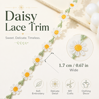 Pita Bordir Daisy Lace Trim 1.7cm 100% Poliester untuk Gaun, Lingerie, Kerajinan DIY, Dekorasi Pakaian