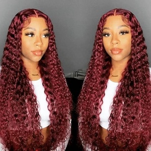 Parrucche per capelli umani anteriori <span class=keywords><strong>in</strong></span> pizzo colorato 99J parrucca frontale <span class=keywords><strong>in</strong></span> pizzo trasparente 13X4 bordeaux riccia profonda parrucca rossa vino Glueless per donna - Product Image 1