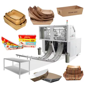 Mesin pembuat kotak kemasan karton otomatis, mesin pembuat bentuk nampan perahu kertas Kraft buah makanan