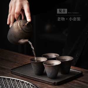 Retro <b>Ceramics</b> Kung Fu <b>Tea</b> Set One <b>Pot</b> Four Cups Coarse Pottery Simple Style Homestay Gift <b>Tea</b> Set - Product Image 3