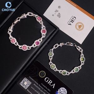 Pulsera de eslabones cubanos con racimo de moissanita de colores, chapada en rodio, de plata maciza 925, joyería Hiphop Iced Out - Product Image 3