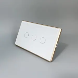 Goud Aluminium Ingelijst Glazen Aanraakbediening Smart Touch Switch Tuya App Mobiel Bestuurbare Wifi 3 Bende Led Licht Wandschakelaar