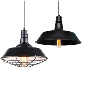 Lámpara colgante industrial Retro, LED ajustable, de Metal negro, americana