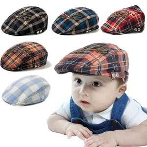 Red Blue Plaid Snap Front Newsboy Golf Flat Ivy Cap Cabbie Hat Cotton Scottish Tartan Plaid Flat Cap for Baby Beret Baby Hat