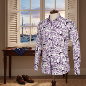 Camisa de Vestir Formal Morada con Cuello Marinero, 100% Algodón, Manga Corta, de Alta Calidad - Product Image 3