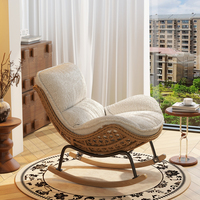 Fauteuil inclinable confortable et moderne en bambou tressé, avec dossier solide et rembourrage en éponge, pour salon