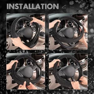 Housse de volant 14,5-15 pouces avec strass et cristaux scintillants, respirante et antidérapante, accessoires automobiles - Product Image 5