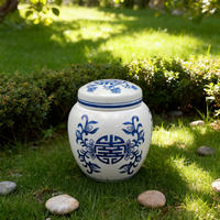 Pot de rangement cylindrique en céramique bleu et blanc Qianrui avec couvercle en céramique, écologique, durable, capacité de 2,0 à 3,0 L pour la maison