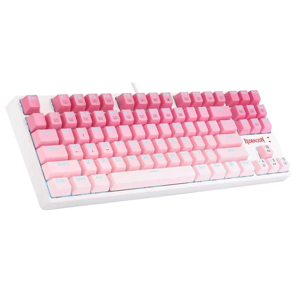 Cheapest Redragon K576W-GP DAKSA 87 Keys Gradient LED Ice Blue Red Switch Pink White Wired Mechanical Keyboard