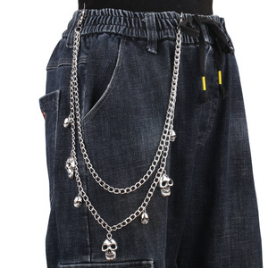 yueli Punk Metal <b>Skull</b> Waist Chain Double Layer Zinc Alloy Decorative Pants Chain For Daily Wear - Product Image 1